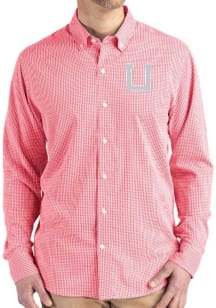 Cutter and Buck Utah Utes Mens Red Vault Gingham LS Woven Long Sleeve Dress Shirt