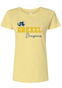 Summit Sportswear Drexel Dragons Womens Gold Rhinestone and Glitter Script Short Sleeve T-Shirt