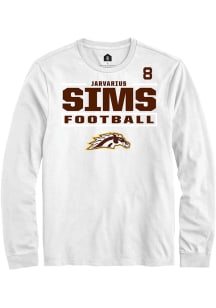 Jarvarius Sims Western Michigan Broncos White Football NIL Stacked Box Long Sleeve Player T Shirt