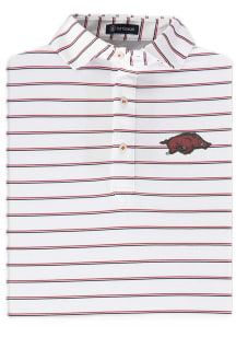 Turtleson Arkansas Razorbacks Mens Red Tian stripe Short Sleeve Fashion Polo