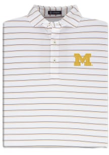 Turtleson Michigan Wolverines Mens Navy Blue Tian stripe Short Sleeve Fashion Polo