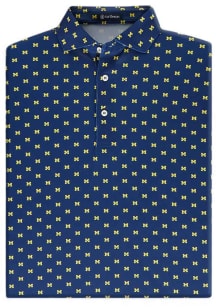 Turtleson Michigan Wolverines Mens Navy Blue Tailgate all over print Short Sleeve Fashion Polo