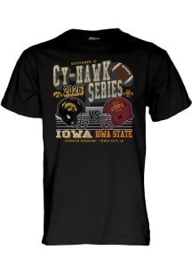 Blue 84 Iowa Hawkeyes Black Football Cy-Hawk Series vs Iowa State Cyclones Short Sleeve T Shirt
