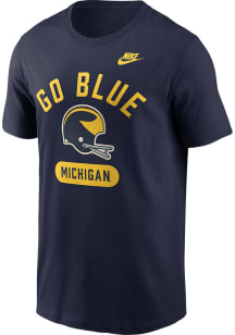 Nike Michigan Wolverines Navy Blue Football Legacy Mascot Football Helmet Short Sleeve T Shirt