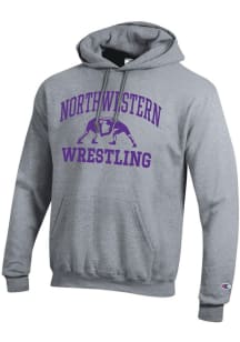 Champion Northwestern Wildcats Mens Grey Wrestling Icon Powerblend Long Sleeve Hoodie