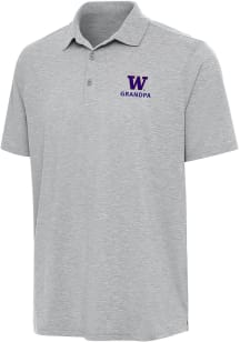 Antigua Washington Huskies Mens Grey Heather Grandpa Par 3 Short Sleeve Polo