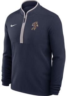 Nike West Virginia Mountaineers Mens Navy Blue Mascot Playing Football Long Sleeve Qtr Zip Pullove..