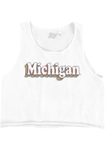 Michigan Wolverines Womens White Cropped Ringspun Tank Top