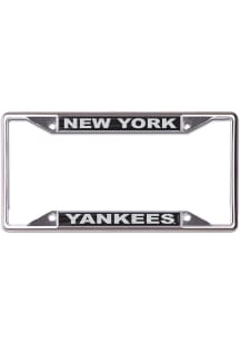New York Yankees Black and Silver Metallic Inlaid License Plate Frame - Silver