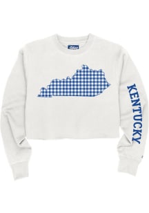 Blue 84 Kentucky Womens White Plaid State Shape Crew Sweatshirt
