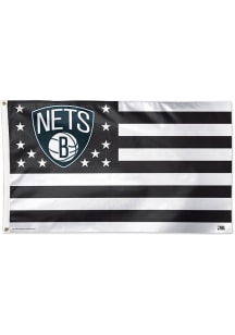 Brooklyn Nets 3x5 Star Stripes Silk Screen Grommet Flag - Black