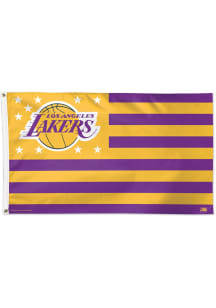 Los Angeles Lakers 3x5 Star Stripes Silk Screen Grommet Flag - Gold