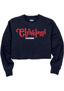 Blue 84 Cleveland Womens Navy Blue Coopeer Hippie Font Crew Sweatshirt