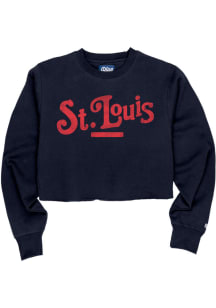 Blue 84 St Louis Womens Navy Blue Coopeer Hippie Font Crew Sweatshirt