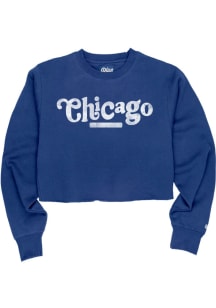 Blue 84 Chicago Womens Blue Coopeer Hippie Font Crew Sweatshirt