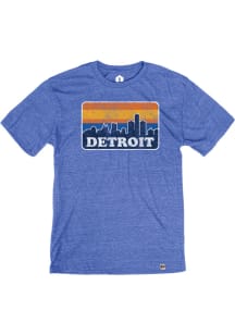 Rally Detroit Blue Color Block Retro Skyline Short Sleeve Fashion T Shirt