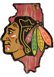Chicago Blackhawks state shape Sign - Red