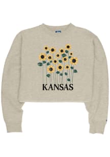 Blue 84 Kansas Womens Oatmeal Sunflower Wordmark Crew Sweatshirt
