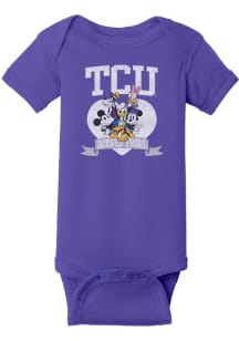 Blue 84 TCU Horned Frogs Baby Purple Disney Heart Troop Short Sleeve One Piece
