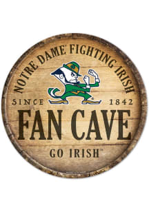 Notre Dame Fighting Irish Round Fan Cave Wood Sign - Brown