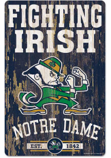 Notre Dame Fighting Irish Slogan Mascot Wood Sign - Navy Blue