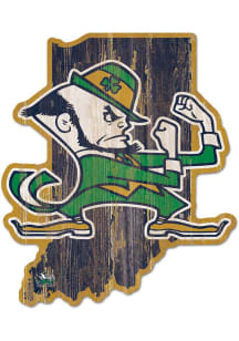 Notre Dame Fighting Irish Mascot State Shape Wood Sign - Gold