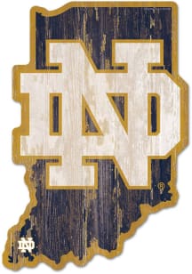 Notre Dame Fighting Irish Logo State Shape Wood Sign - Gold