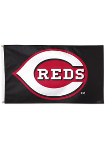Cincinnati Reds Black 3x5 Silk Screen Grommet Flag - Red