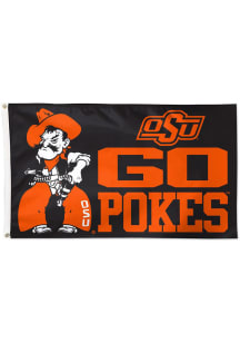 Oklahoma State Cowboys Go Pokes Pistol Pete 3x5 Ft Silk Screen Grommet Flag - Black