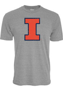 Blue 84 Illinois Fighting Illini Grey Distressed Primary Logo Short Sleeve Fashion T Shirt