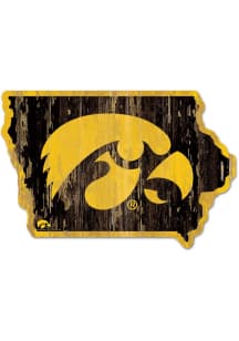 Iowa Hawkeyes State Shape Wood Sign - Black