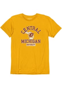 Blue 84 Central Michigan Chippewas Gold Number 1 Design Short Sleeve Fashion T Shirt