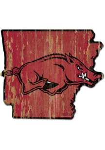 Arkansas Razorbacks State Shape Wood Sign - Red