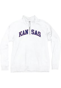 Blue 84 Kansas Jayhawks Womens White Sanded Fleece Qtr Zip