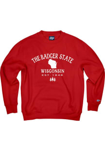 Blue 84 Wisconsin Mens Red Badger State Design Long Sleeve Crew Sweatshirt
