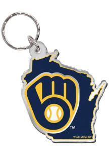 Milwaukee Brewers Metallic State Shape Keychain - Blue