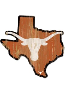 Texas Longhorns State Shape Wood Sign - Burnt Orange