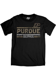 Blue 84 Purdue Boilermakers Black Stacked Flat Name Short Sleeve T Shirt