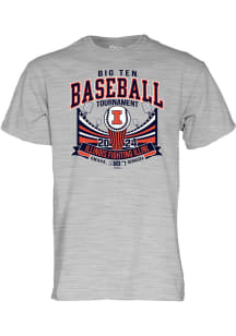 Blue 84 Illinois Fighting Illini Grey 2024 Big Ten Baseball Tournament Short Sleeve T Shirt