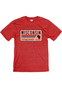 Blue 84 Wisconsin Red State Outline Established 1848 Short Sleeve Fashion T Shirt