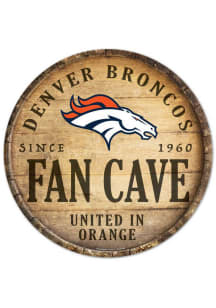 Denver Broncos Round Fan Cave Wood Sign - Orange