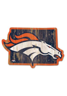 Denver Broncos State Shape Wood Sign - Orange