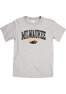 Blue 84 Milwaukee Panthers Grey Arch Mascot Script Tamarac Short Sleeve T Shirt