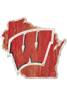 Wisconsin Badgers State Shape Sign - Cardinal