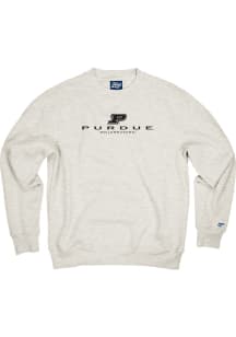 Blue 84 Purdue Boilermakers Mens Oatmeal Flat Name and Logo Long Sleeve Crew Sweatshirt