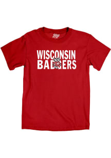 Blue 84 Wisconsin Badgers Red Flat Name Mascot Short Sleeve T Shirt