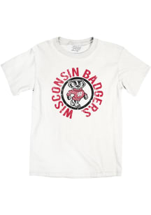Blue 84 Wisconsin Badgers White Circle Name and Mascot Short Sleeve T Shirt