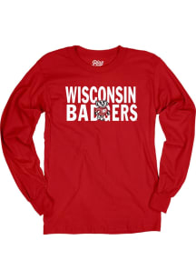 Blue 84 Wisconsin Badgers Red Flat Name Mascot Long Sleeve T Shirt