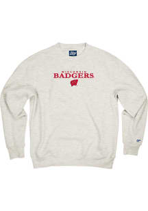 Blue 84 Wisconsin Badgers Mens Oatmeal Flat Name and Logo Long Sleeve Crew Sweatshirt