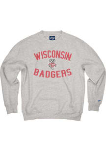 Blue 84 Wisconsin Badgers Mens Grey Number 1 Long Sleeve Crew Sweatshirt